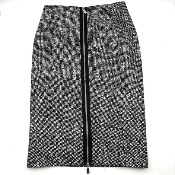 Michael Kors Black White 100% Virgil Wool Full Zip Pencil Skirt 4 28x26" Italy - Picture 1 of 11